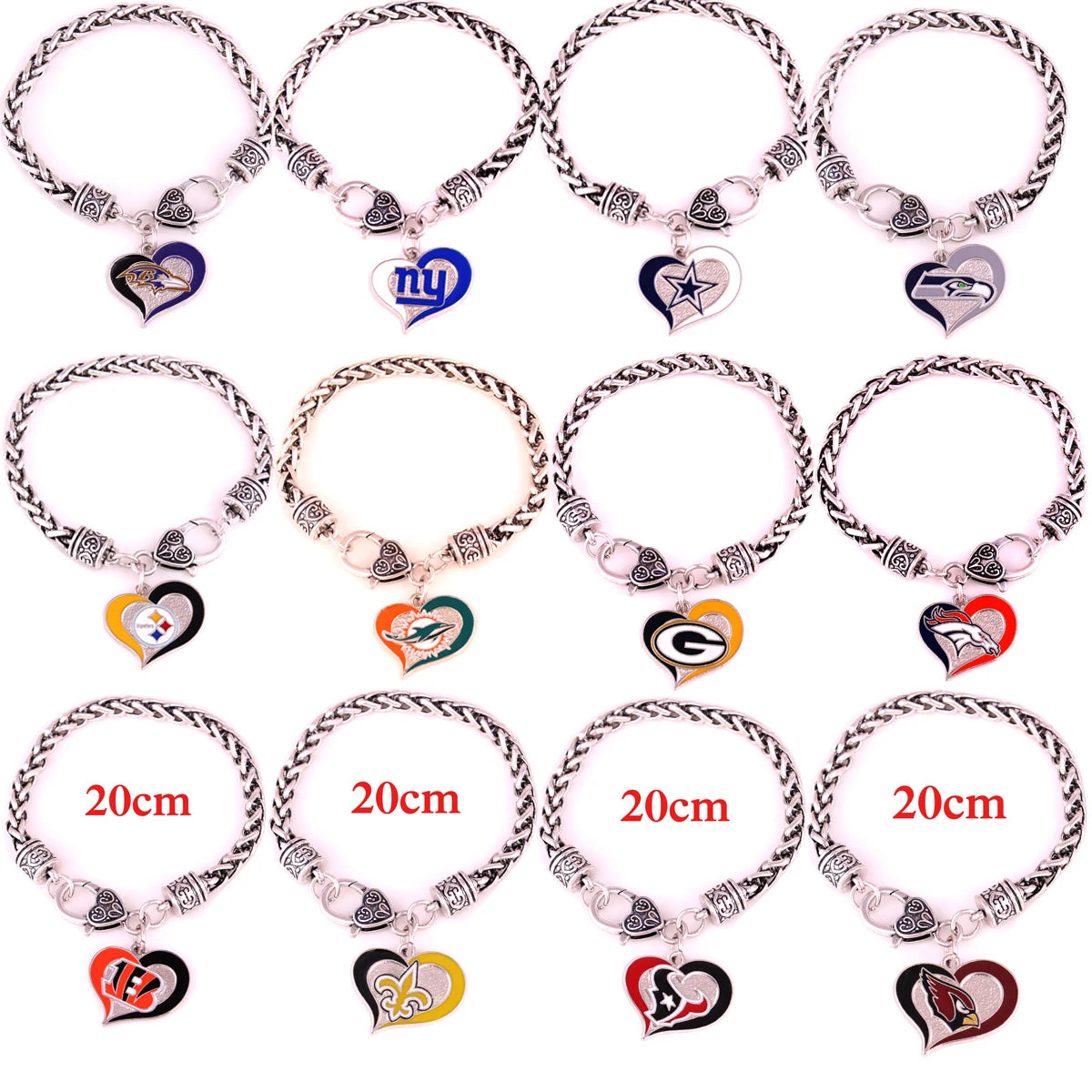 Wholesale Metal Us Football Teams Logo Bracelet With Heart Charms