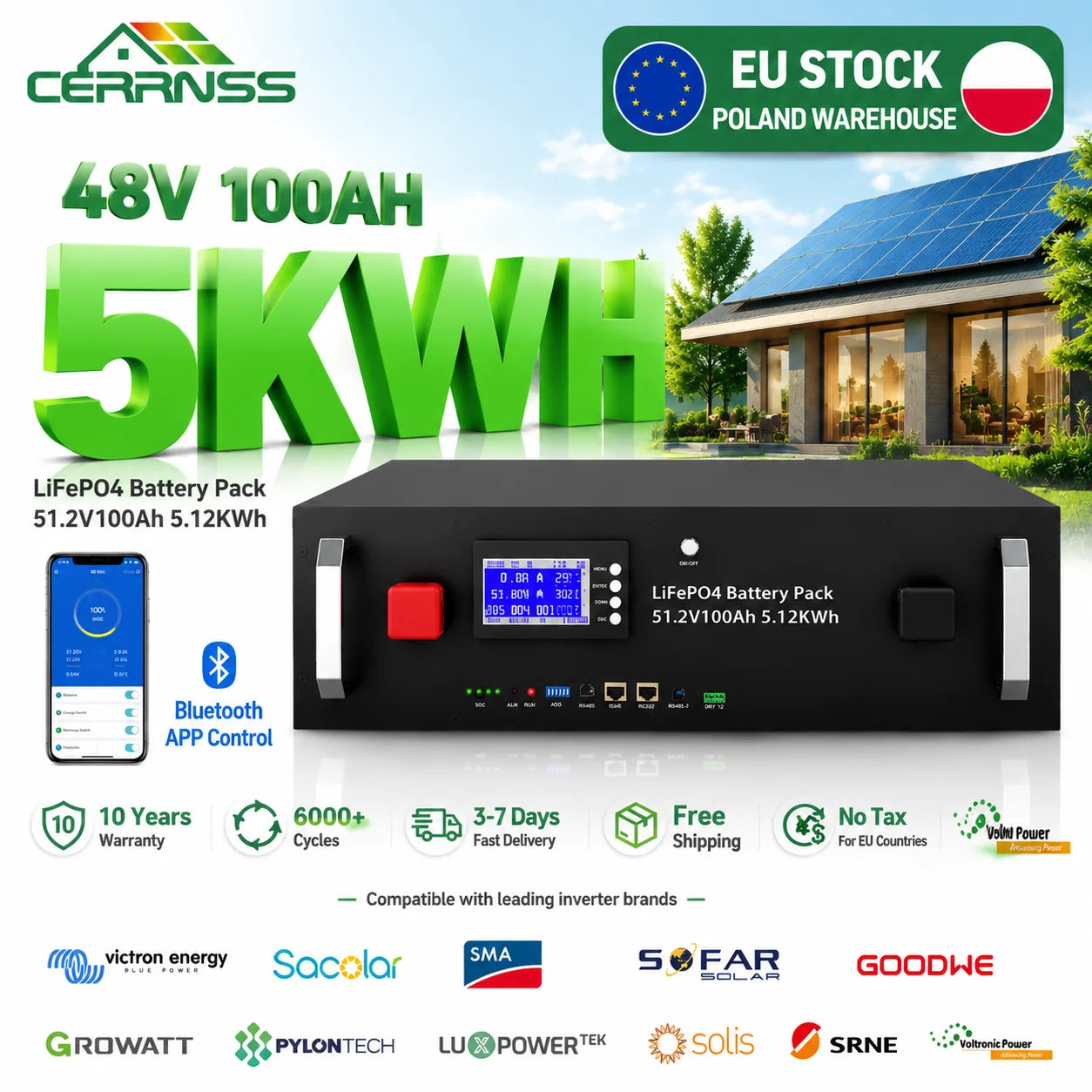 CERRNSS Hot Sale 48v 100ah Rack Mounted 5kwh Lithium Solar Battery 200ah 300ah 10kw15kwh Lifepo4 Battery for Home Energy Storage