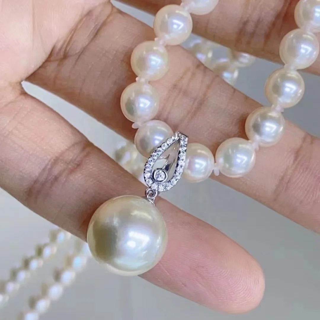 P1320 10-11mm DIY Natural  Freshwater Pearl Charm Pendant Necklace Accessory 925 Sterling Silver Jewelry for Women Without Chain
