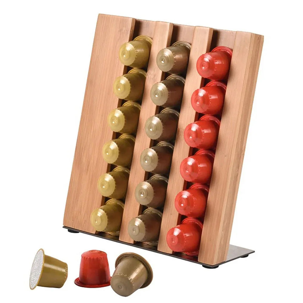 1PCS Bamboo Coffee Pods Holder for Nespresso Line Capsules 21 Pods Storage Drawer Holder & Organizer for Capsules