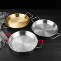 Paella Stainless Steel Skillet Restaurant Korean Double Ears Fried Chicken Salad Pasta Plate Round Metal Serving Tray