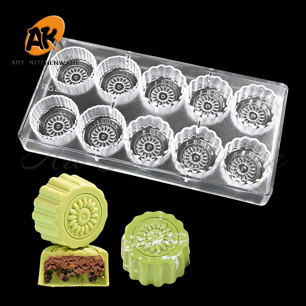 AK Round Mooncake Mold Clear PC Polycarbonate Chocolate Mold Plastic Chocolate Sweet Mould Tray Candy Pastry Baking Tool PCM2230