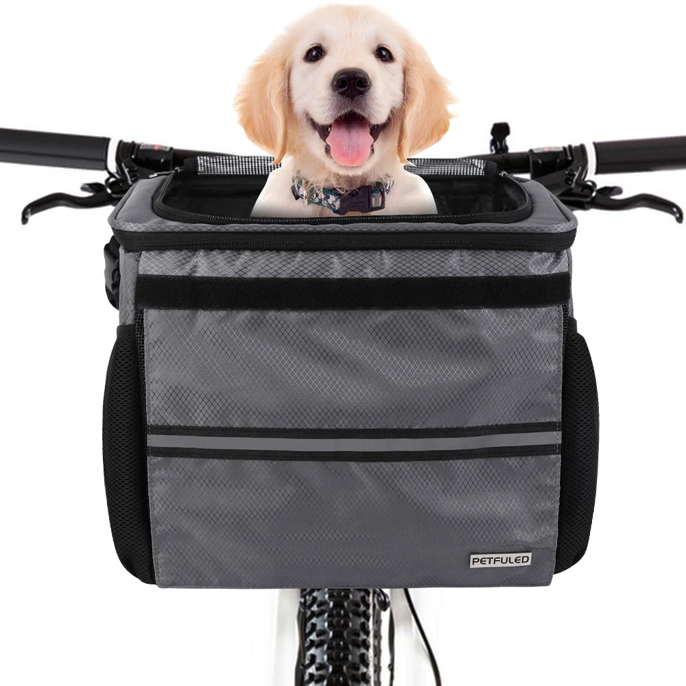 Soft-Sided Pet Carrier Backpack With Collapsible Dog Bike Carrier Quick Release Dog Bike Seat Mesh Windows for Puppies