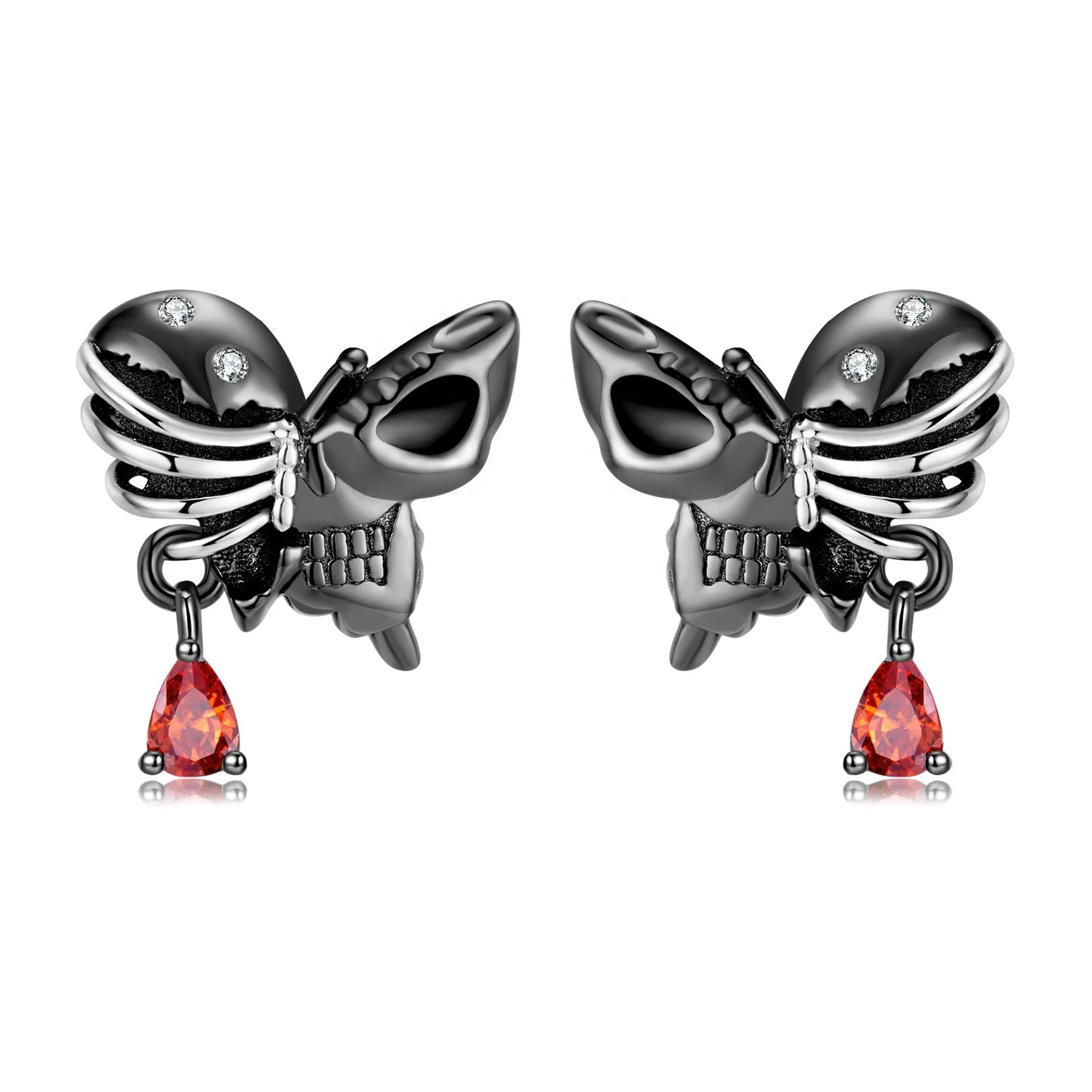 Rib Cage Butterfly Skull Stud Earrings Real 925 Sterling Silver Earrings or Women Fashion Design Ear Pin Studs Fashion Jewelry