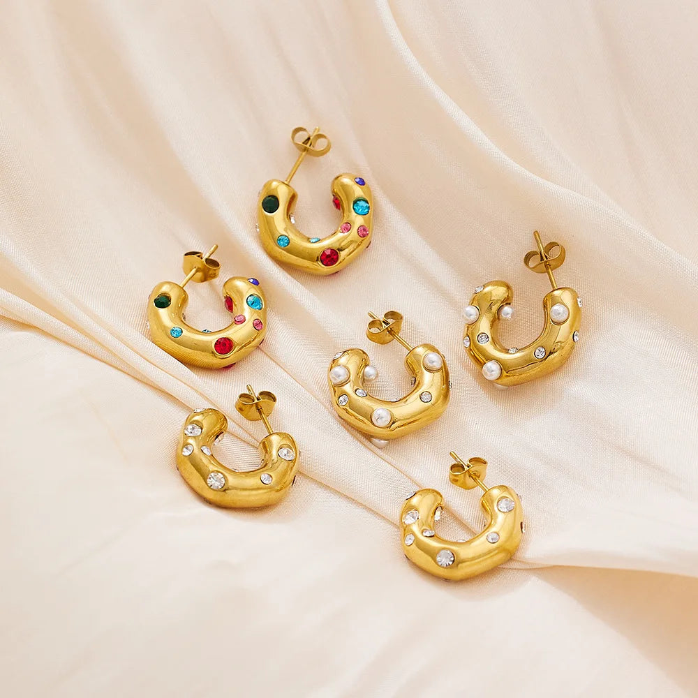 Beimai OEM 18k Gold Zircon Pearl Stainless Steel Earrings