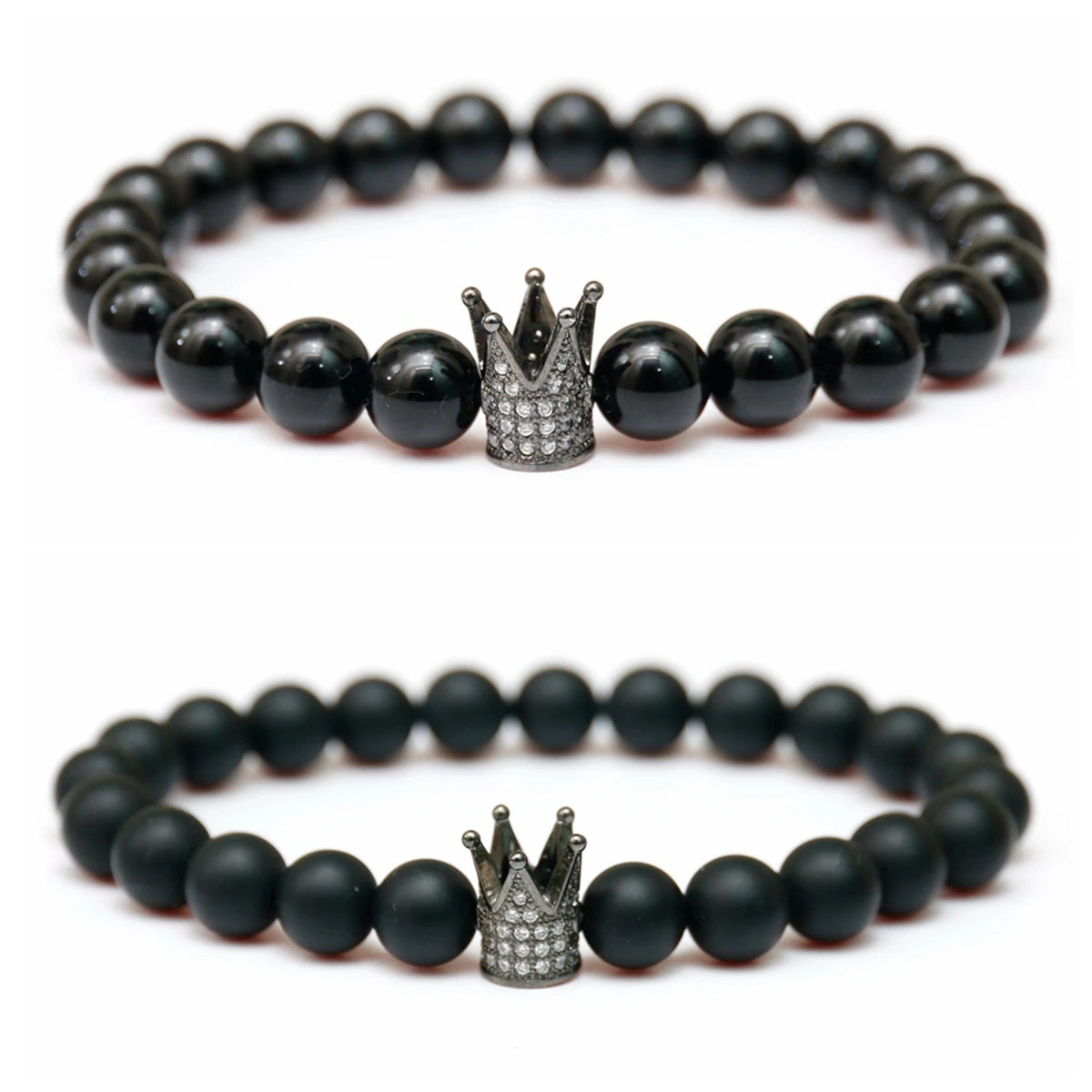 Black King Crown Gemstone Stretch Beads Bracelet 8mm Beads Natural Stone Chakra Collection Reiki Gift for Men Women