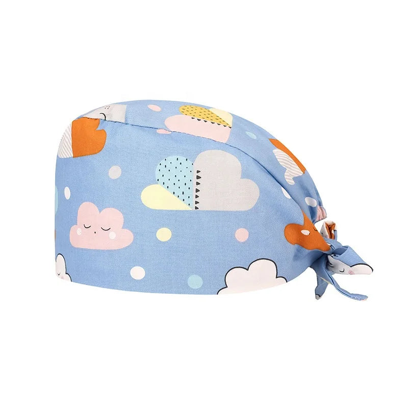 Cotton Nurse Scurbs Hats With Buttons Ponytail Long Hair Scrub Hat