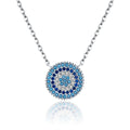 Factory Wholesale Popular 925 Sterling Silver Round Blue Crystal Lucky Blue Eyes Women Pendant Necklaces Silver Jewelry SCN099