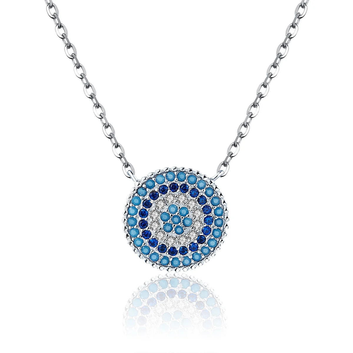 Factory Wholesale Popular 925 Sterling Silver Round Blue Crystal Lucky Blue Eyes Women Pendant Necklaces Silver Jewelry SCN099