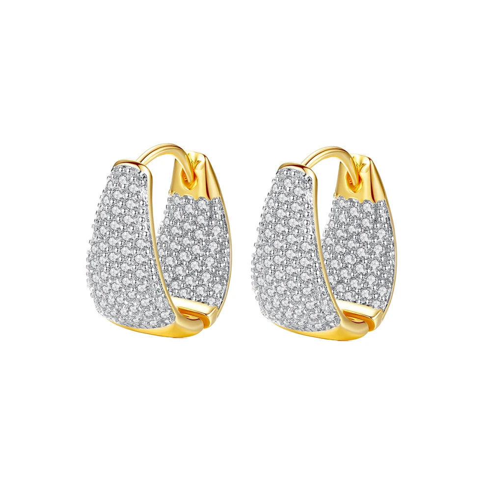 Latest Design Shining Round Cut Cubic Zircon Micro Pave Hoop Earrings Gold Plated Jewelry for Women Lady Costume Party Jewellery