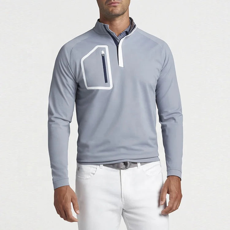 Golf Wear Custom Casual Fashion Pattern Patchwork Stretch Knitwear Mens 1/4 Zip Neck Golf Pullover