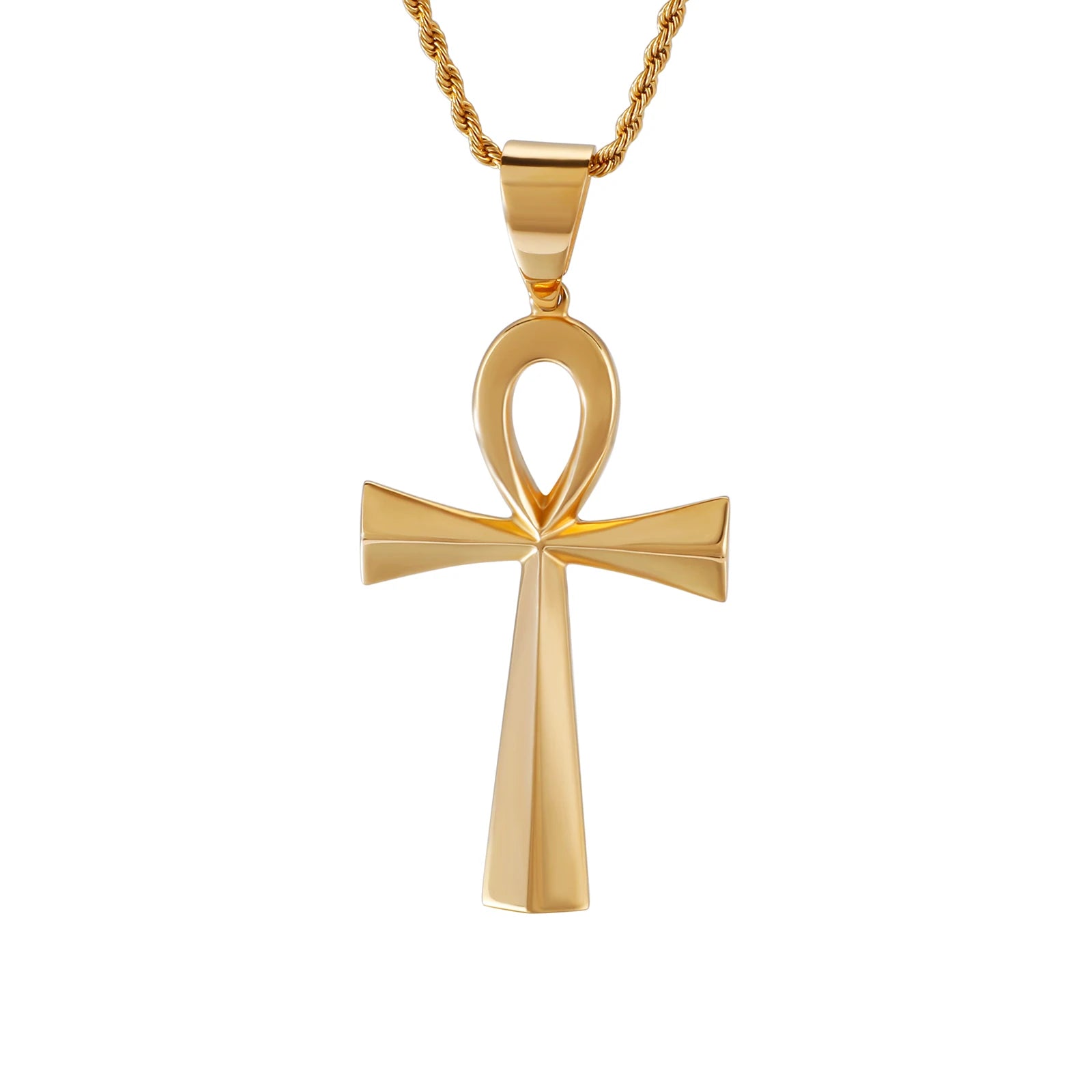 KALEN Silver Gold Egyptian Cross Pendant Necklace Stainless Steel for Men Women
