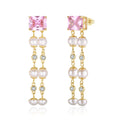 GPE58 RINNTIN Hypoallergenic 925 Sterling Silver Stud Earrings Pearl Drop Long Chain Pearl Earrings for Women and Girls