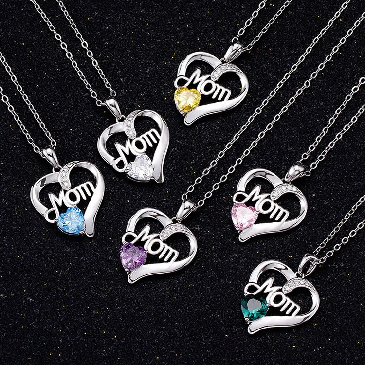 G1016 Mother Day Jewelry Necklaces Color Zircon Heart Pendant Mom Necklace