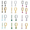 Wholesale Water Drop CZ Hoop Earring Turquoise Emerald CZ 925 Sterling Silver Earrings Rhodium Gold Plated Silver Jewelry