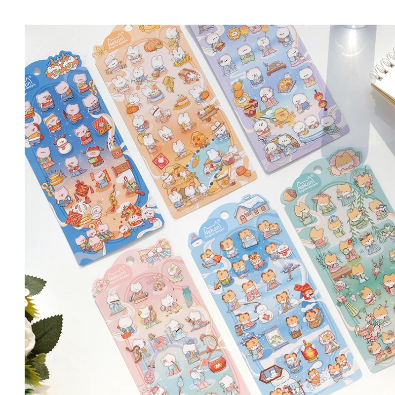 Nekoni Waterproof  Flakes Dog Rabbit Tiger Pig Cat PVC Stickers Original Design For Animal New Year Sticker