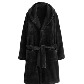 Men Hooded Bathrobe Custom Black Fleece Bath Robe Lightweight Shower Spa Bathrobe Dressing Gown