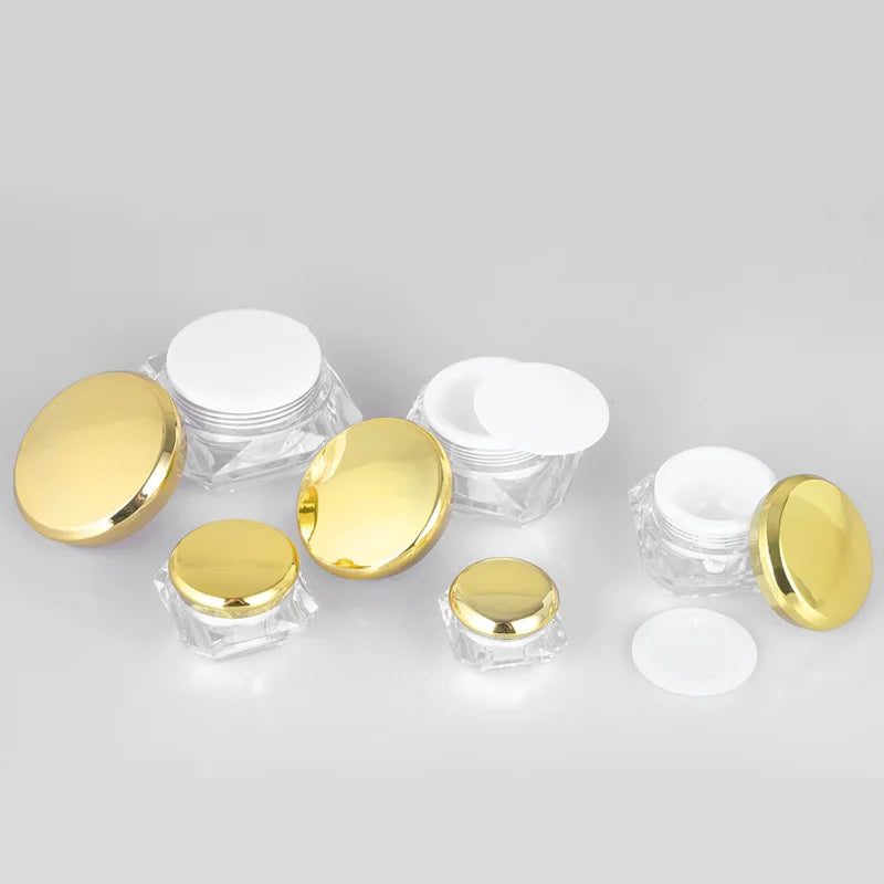 Fancy Empty Small 5g 10g 15g 20g 30g Plastic Acrylic Face Cream Nail Gel Jars with Gold Pink Silver Lids