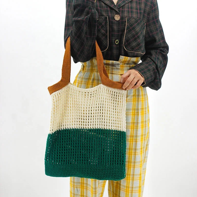 2023 Vintage New Knitted Handbag Dual Closure Open Beach Hobo Tote Bag Casual Spring Summer Shoulder Bag for Fashionable Lady