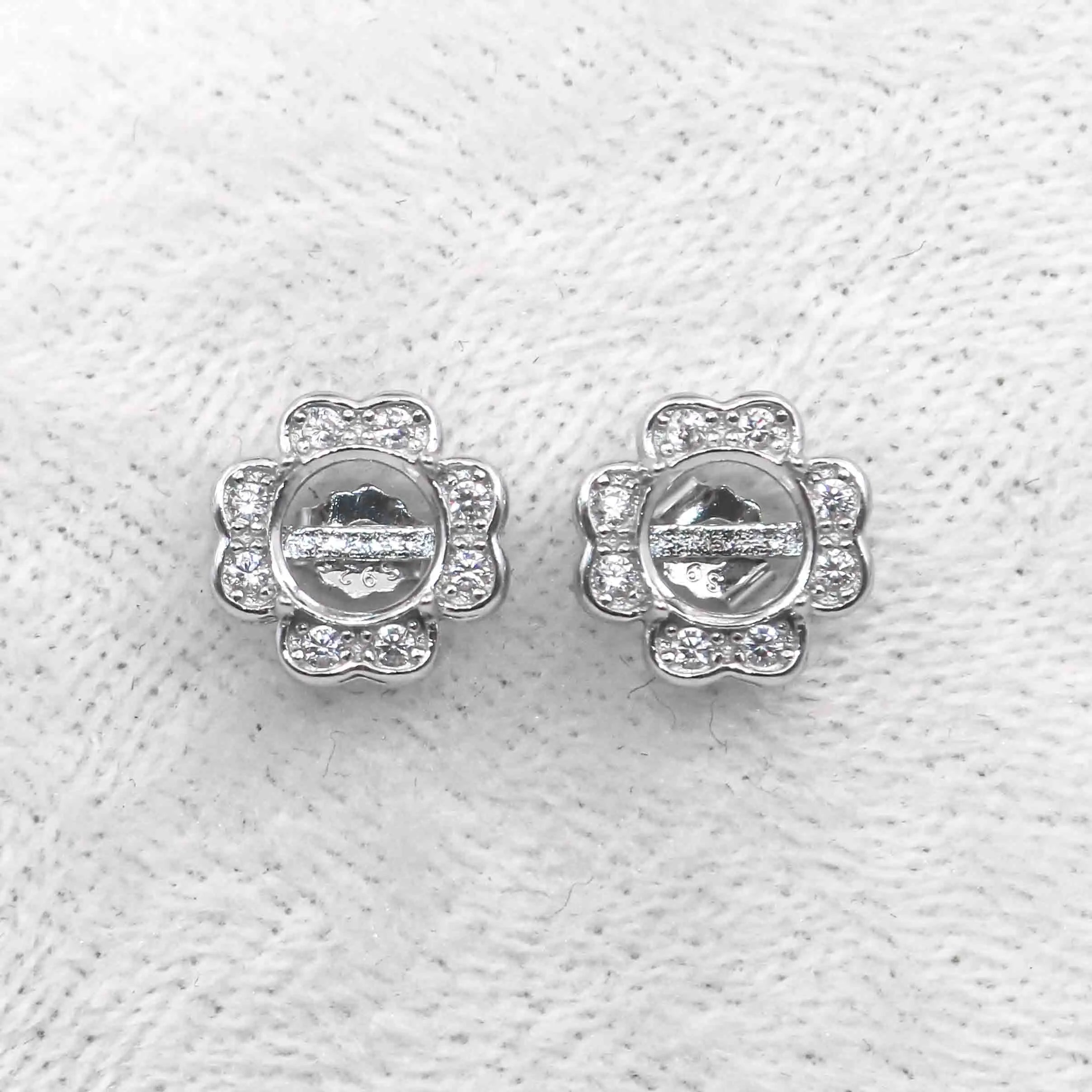 Sterling Silver 4mm/5mm/6mm Semi Mount Stud Earrings Empty Support Blank Setting S925 Base Without Center Stone for DIY Inlay