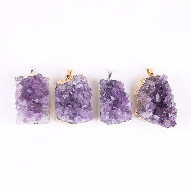 Druzy Amethyst Cluster Pendant with Gold Plating for Necklace Making 10pcs/lot