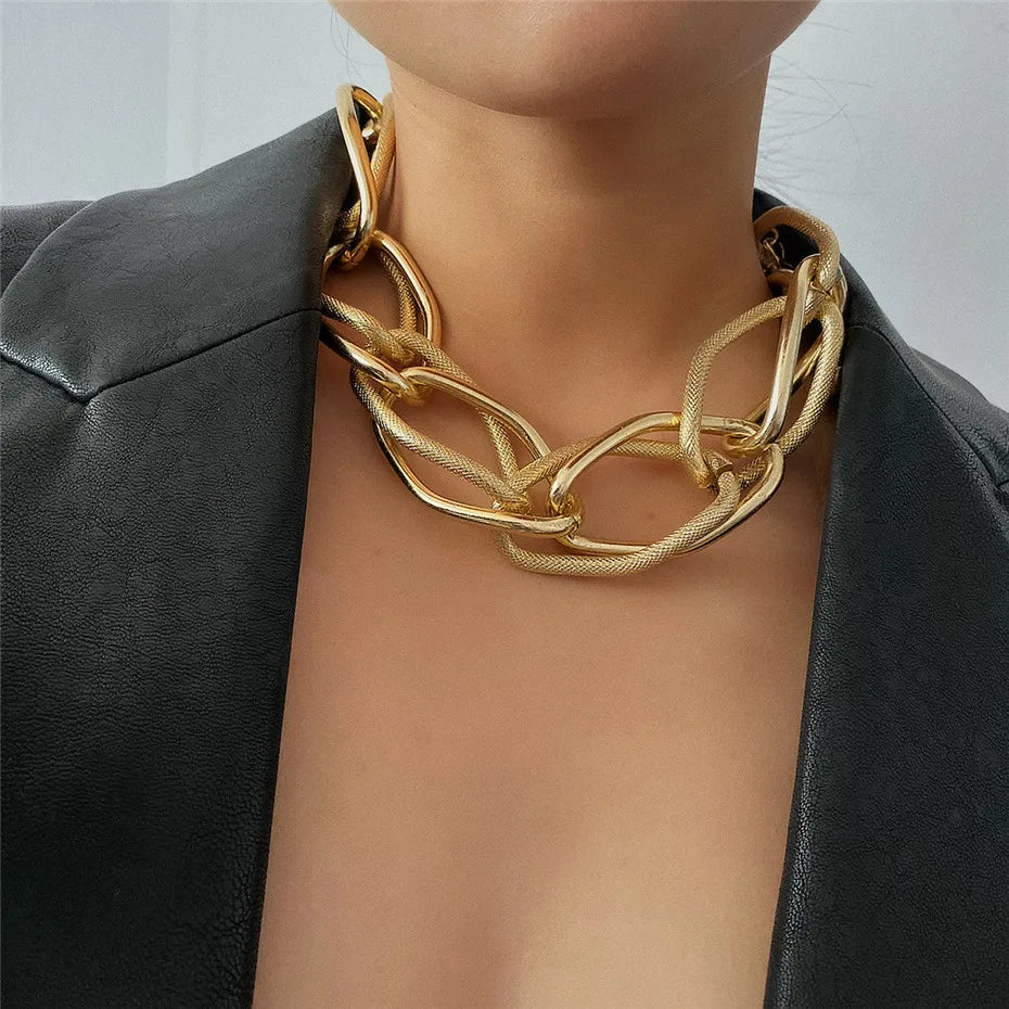 HOVANCI 2020 Fashion Big Chunky Cuban Chain Necklaces Gold Plated Necklace Choker for Women Jewelry Wholesale