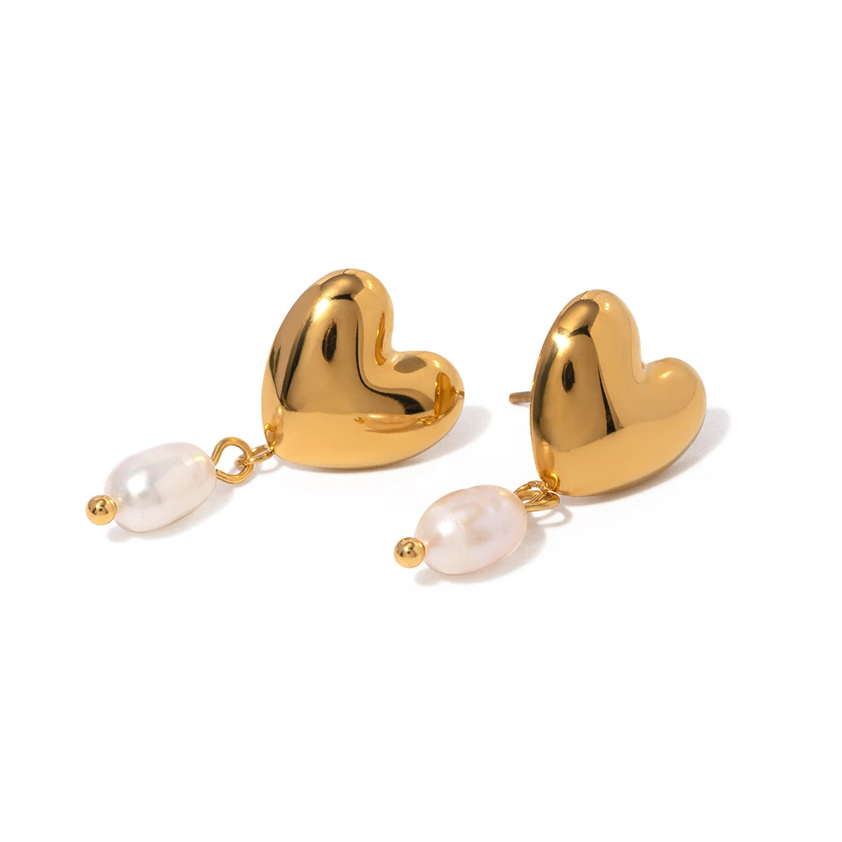 J&D Jewelry 18K Gold Plated Heart  Stainless Steel Freshwater Pearl Huggie Earring for Women