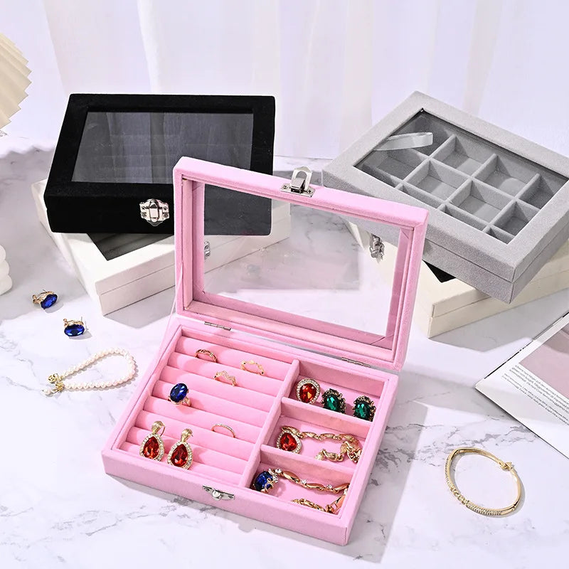 Single Layer Transparent Flannel Jewelry Necklace Ring Earrings Jewelry Travel Portable Multifunctional Storage Organizer Wholes