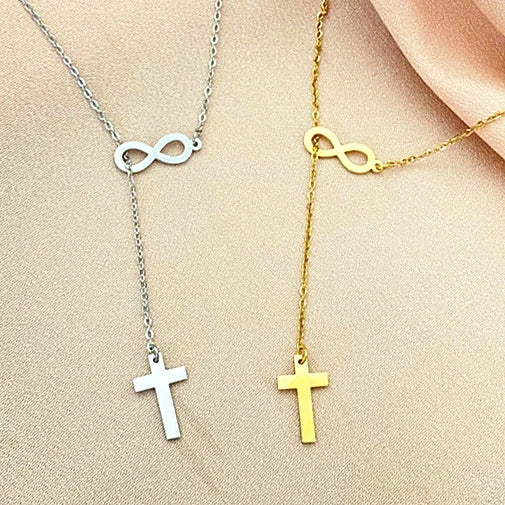 Friends Family Holiday Gift Stainless Steel Necklace Geometric Infinity Symbol Cross Double Pendant Necklace for Women