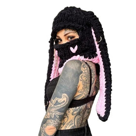 New Big Rabbit Ears Head Cover Hand-woven Thick Fleece Warm Knitted Funny Hat