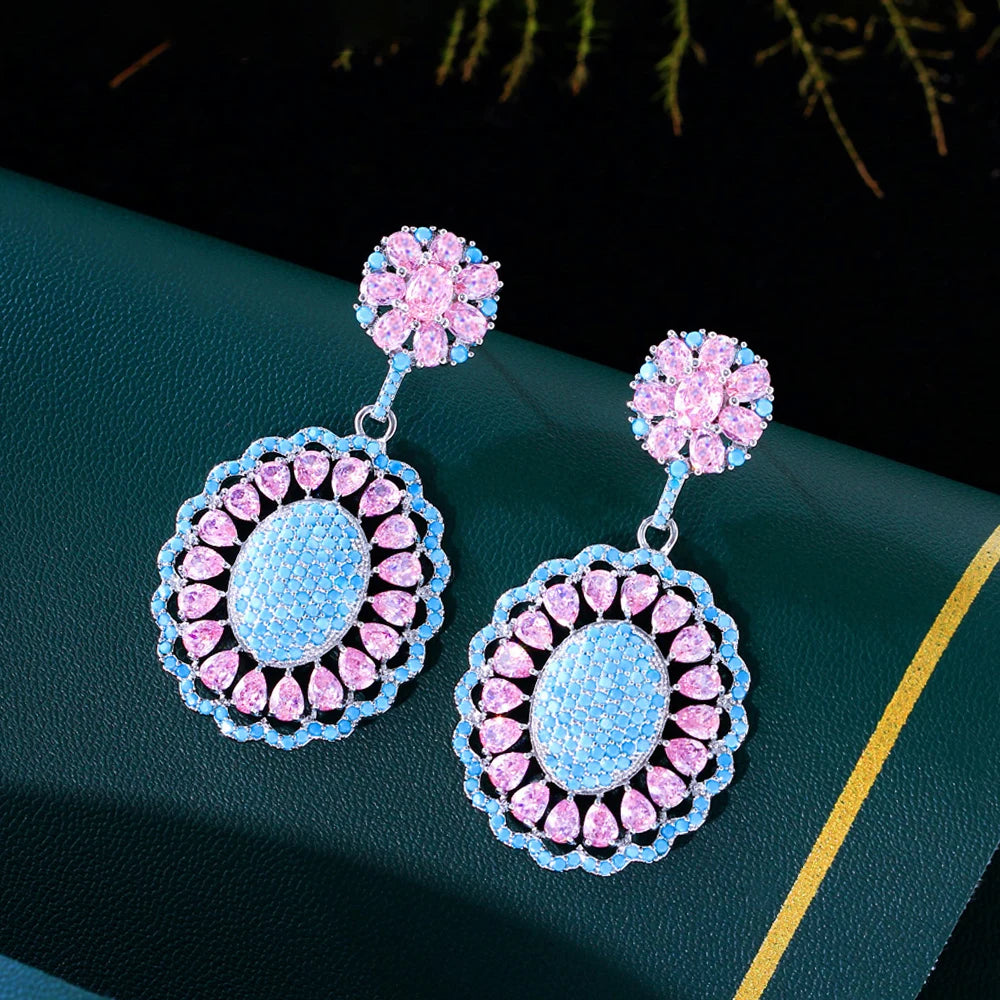 Luxurious Purple Blue Cubic Zirconia Mexican Style Artificial Advanced Artificial Jewellery Drop Earrings for Women Party
