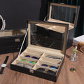 Factory Fashionable Pu Leather Glasses Box with 18 Slots for Mens Gift Sunglasses Packaging Display Storage case in Stock