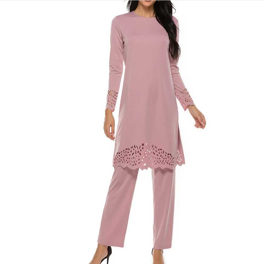 Turkey Muslim Dress Women Long Tops Hollow Solid Islamic Ropa Hijab Dresses Moroccan Kaftan Jilbab Party Vestidos Abaya Ramadan