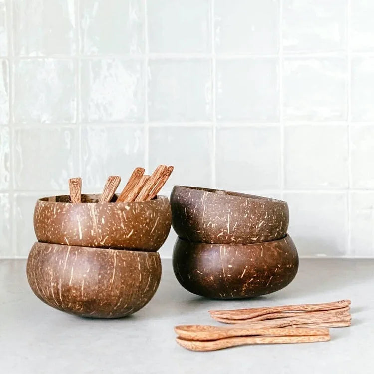 Natural Coconut Shell Bowl Storage Tableware Rice Bowl Sugar Water Light Food Container Fruit Milkshake Coconut Bowl