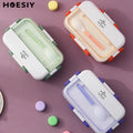 Custom Durable Dual-Layer Microwaveable Plastic Bento Box 3 Compartment Divided Cutlery Heatable Lunch Box Set for Kids Adults