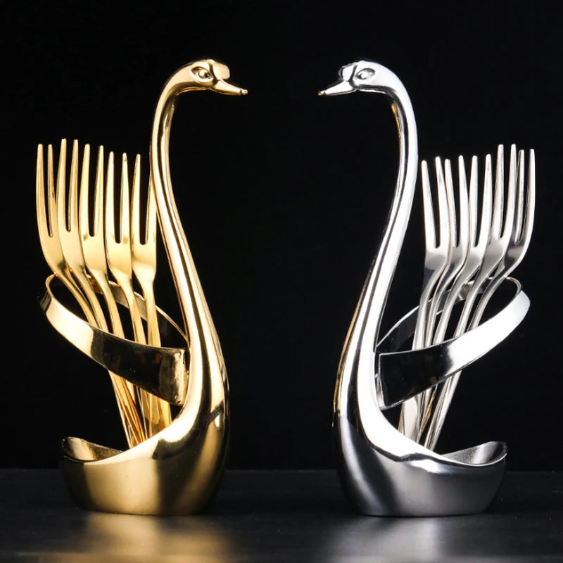 304 stainless steel fruit fork cake moon cake fork dessert coffee spoon base swan seat tableware set