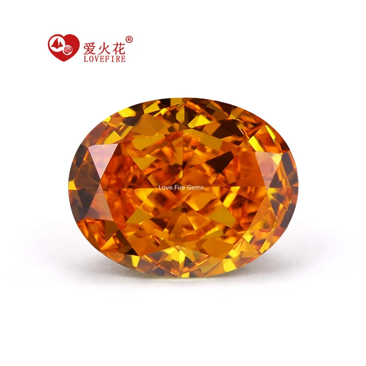 4K Crushed Ice Cut Synthetic Gemstone Orange-red Color Oval Cut 5A+ Cubic Zirconia Loose Stones