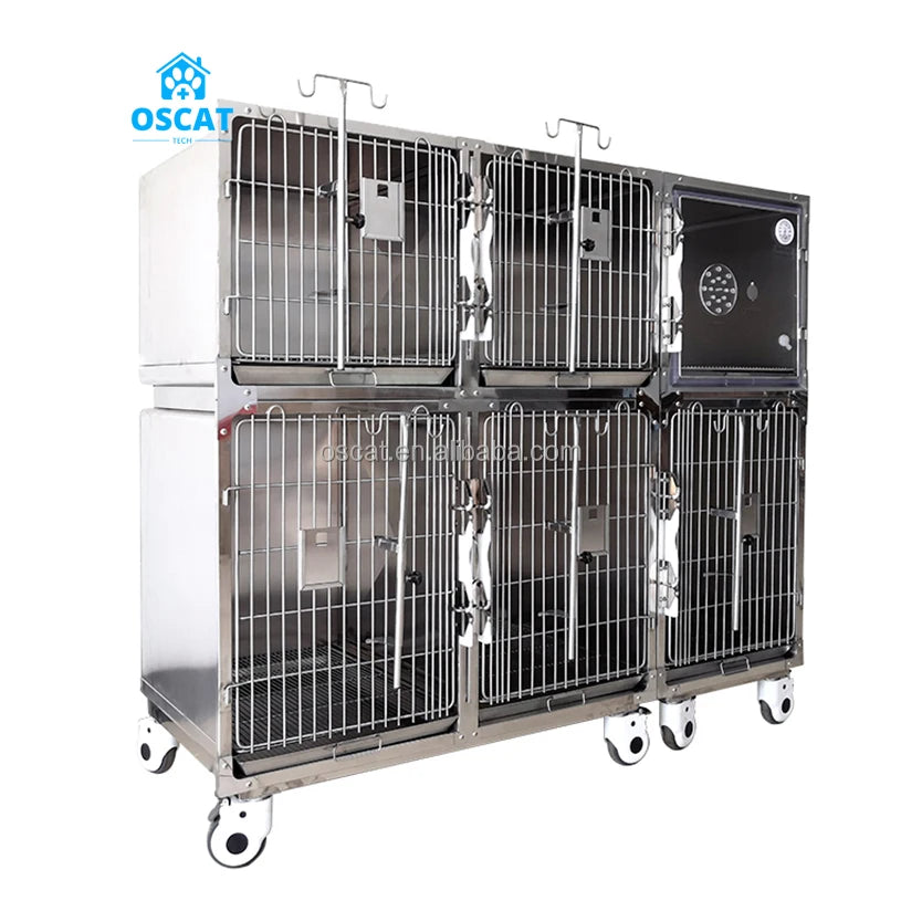 OSCAT Pet Enclosures / Veterinary Animal Dog and Cat Cage Bank 2 Floors 6 Doors Dog Cage