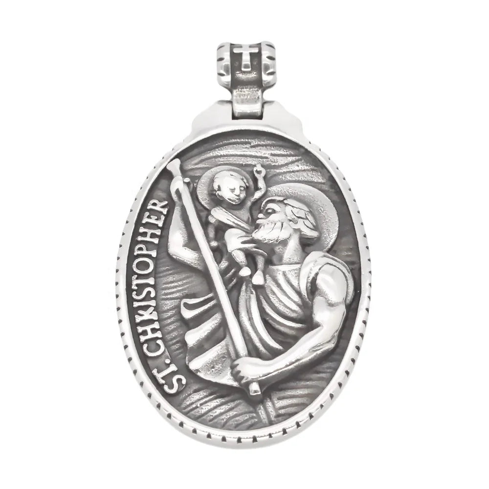 Vintage Oval St Michael Protect US Pendant Necklace Saint Christopher Guardian Angel Medal Stainless Steel Catholic Jewelry