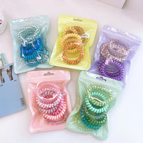 MIO Colorful Telephone Line Hair Bands Sets Summer High Elastic Girls Hair Tie Rope 6pcs Per Bag Pure Star Ropes