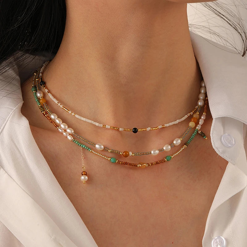 Wholesale Mini Pearl Necklace Boho Summer Jewelry Colorful Seed Glass Beaded Choker Custom Beads Necklace for Girls