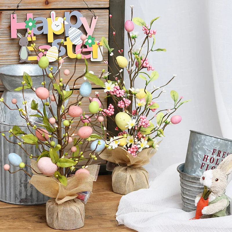 New Hot Selling Products Easter Decorations LED Luminous Easter Egg Decoration Tree Simulation Bird Egg Real Tree