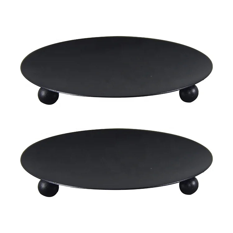 Set of 2 Christmas Black Metal Candle Holder Luxury Wedding Modern Decorative Plate Iron Pillar Candle Holders
