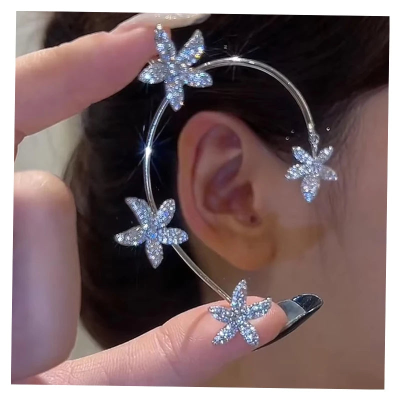 2022 New Fashion  Star  Clip Earring Ear Hook Crystal Ear Clips Without Pierced Ears Chain Earrings Women Girls Jewelry