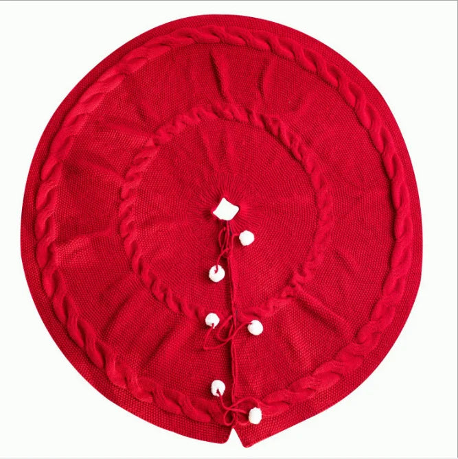 Home Decor Custom Red Color Jacquard Christmas Holiday Tree Skirt Knitted Blankets Mat for Christmas Party Decorations