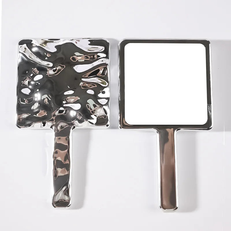 High Quality Small Handheld Mirror with Handle Square Silver Golden Water Ripples Desktop Style for Makeup