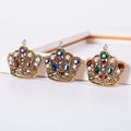 Fashion Women Gold Plated Pearl Crown Brooches Colorful Rhinestone Crystal Crown Brooch for Birthday