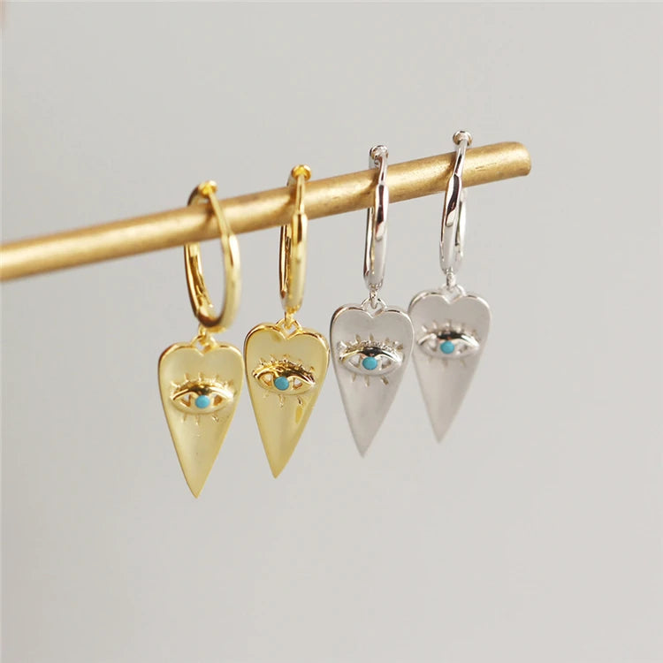 Fashion Eye Charm 925 Sterling Silver Jewelry Cheap Hoop Turquoise Earrings