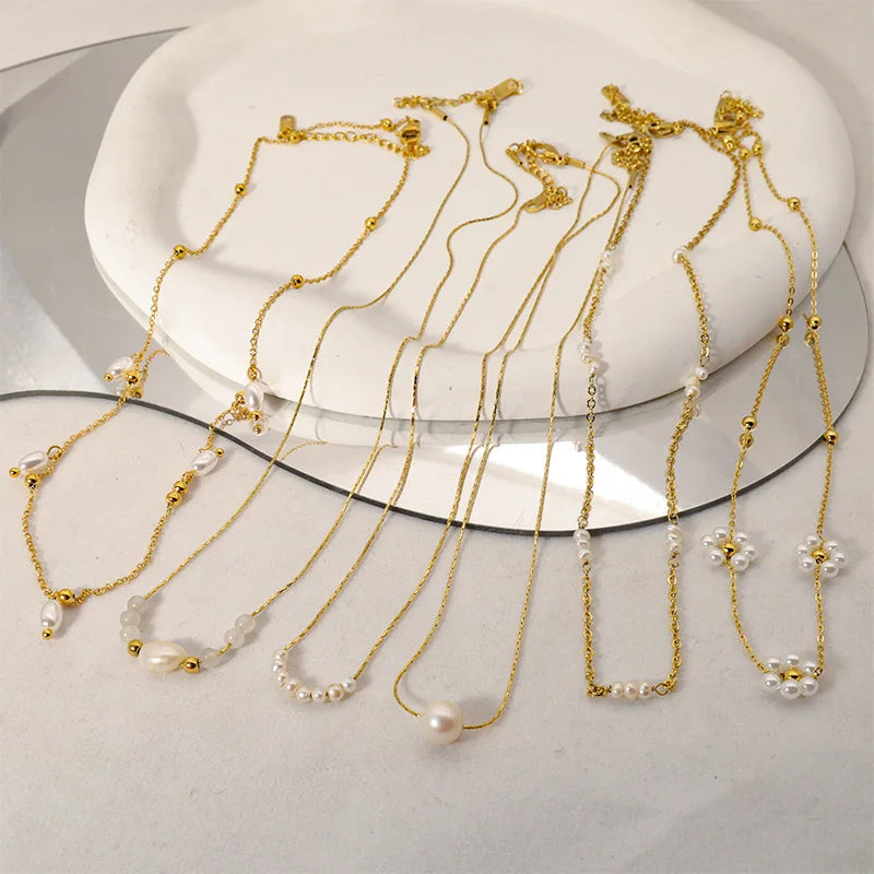 No Fading Female Personality Stainless Steel Pearl Women Choker Necklace Fresh Water Pearl Necklace