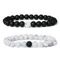 Fashion Black Matte Stone Bead White Howlite Stone Yin Yang Couple Bracelet Set Distance His & Hers Forever Bracelet Wholesale